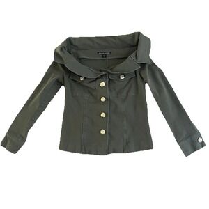 Boston Proper Military Shirt Jacket Size 4 Army Green Gold Buttons OTS No Belt